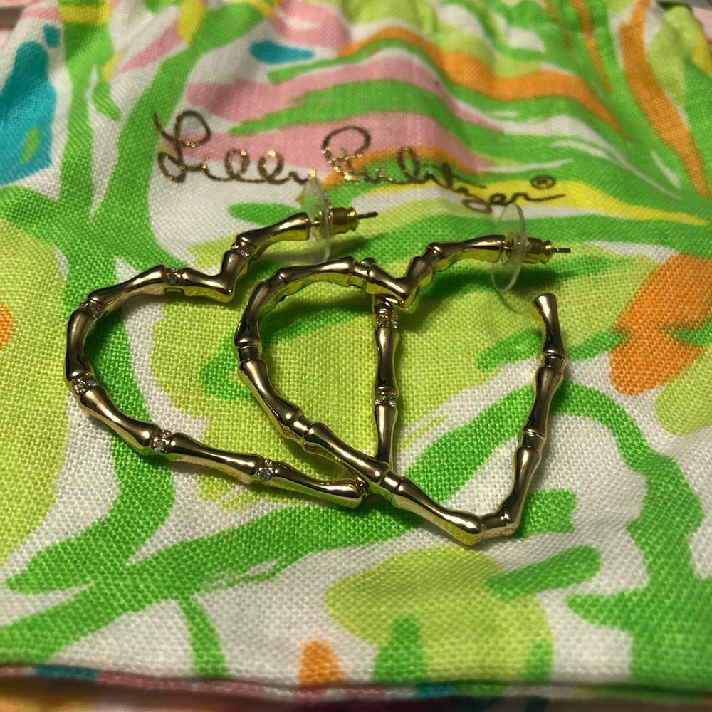 Lilly Pulitzer Bamboo Heart Earrings w/ bag